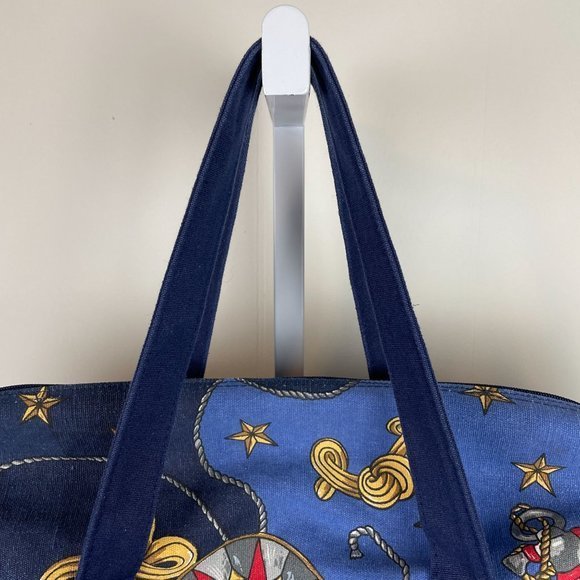 Vintage Gloria Vanderbilt Blue Canvas Nautical Anchor Large Duffel Bag - Picture 5 of 9